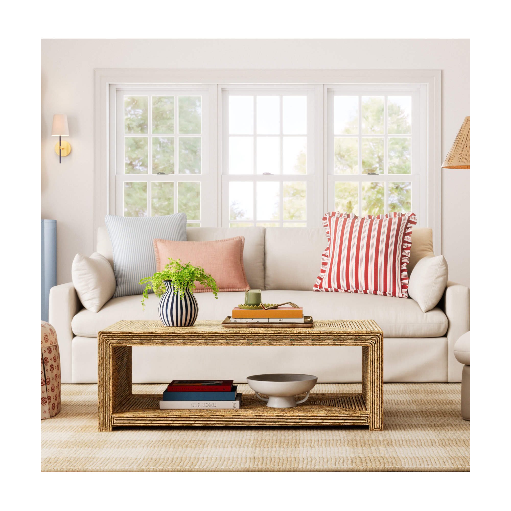 Birch Lane Polo Stripe Calypso Piped Feather Accent Pillow, Square 20"H x 20"W, Blue, Feather