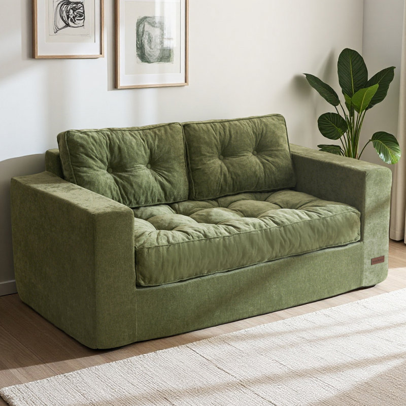 Canapé Bean Bag, causeuse Giant Cozy, Chenille vert, P 31,5 po x l 59 po x H 26 po