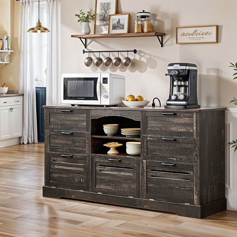  Grande commode vintage à 3 et 4 tiroirs avec lumière DEL 63 po, commode rétro pour chambre à coucher, rangement en bois rustique 7, meuble télé pour téléviseur de 75 po ou moins, cadeau