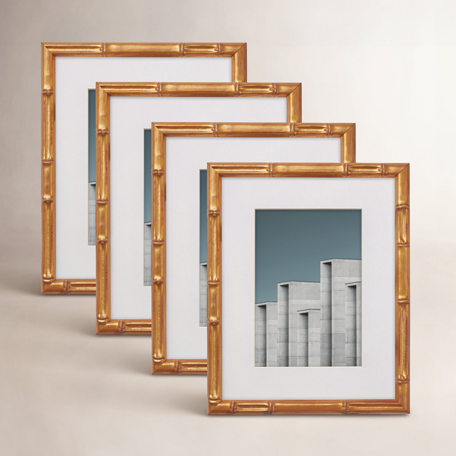 Gold Solid Wood Gilded Picture Frame - Set of 4 with Mat, 20" x 24" Matted to 16" x 20"