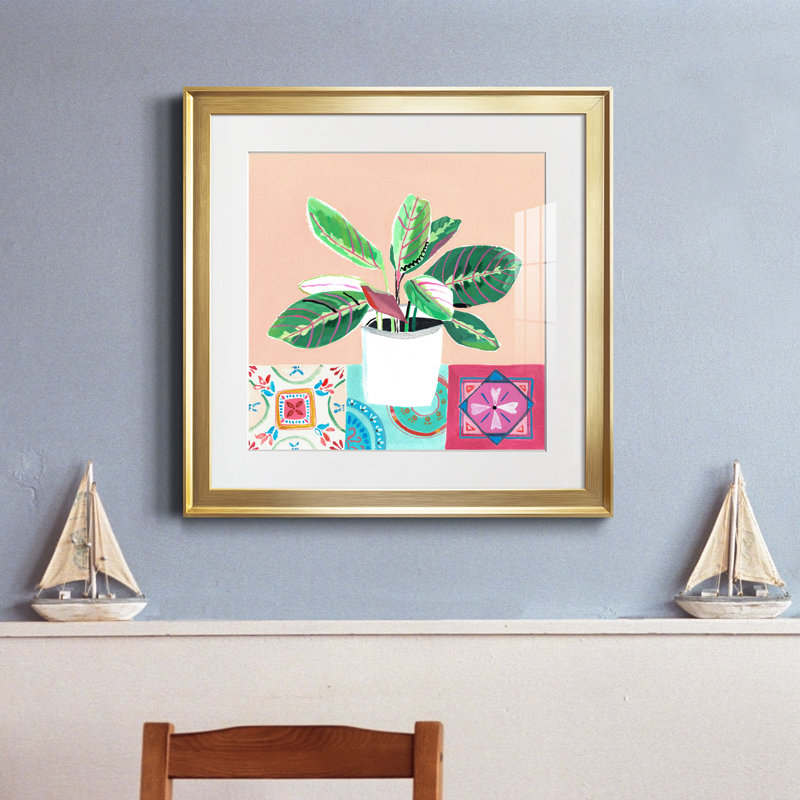 Growing Happy II - peinture encadrée, H 17,5 po x l 17,5 po x P 1,5 po, Toile encadrée d'or