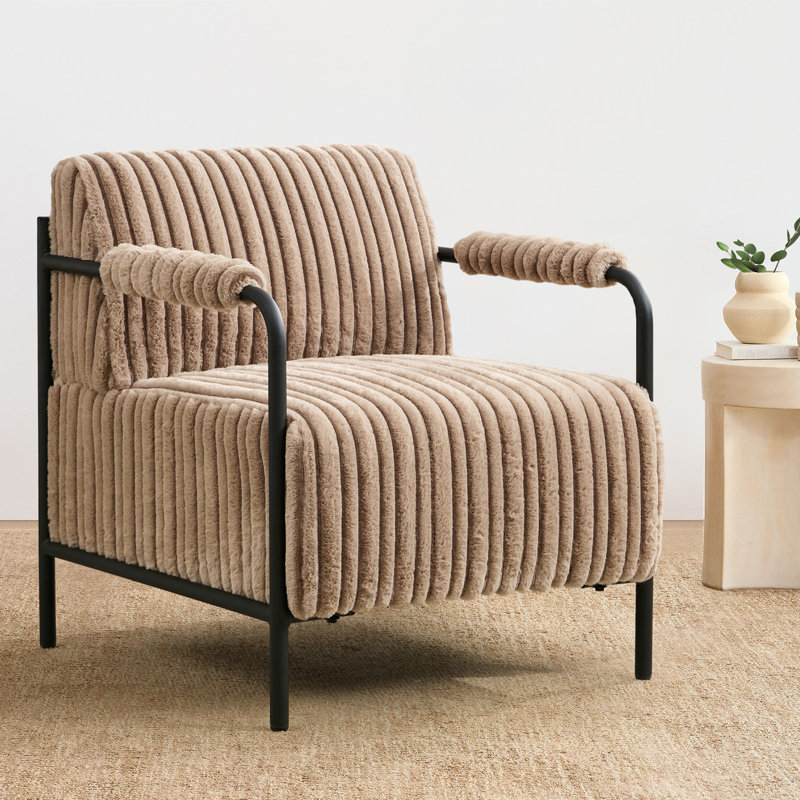 Fauteuil rembourré en velours côtelé Stolle, Microfibre brun clair