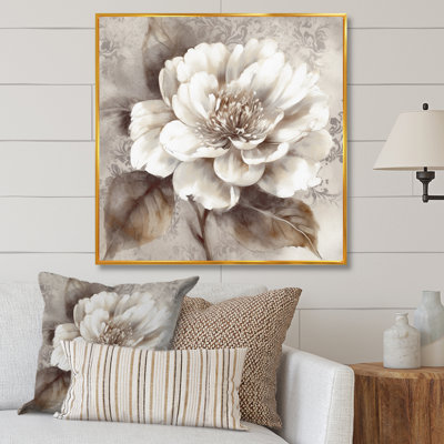 Grey Peonies On Branch III - Peonies Canvas Wall Art