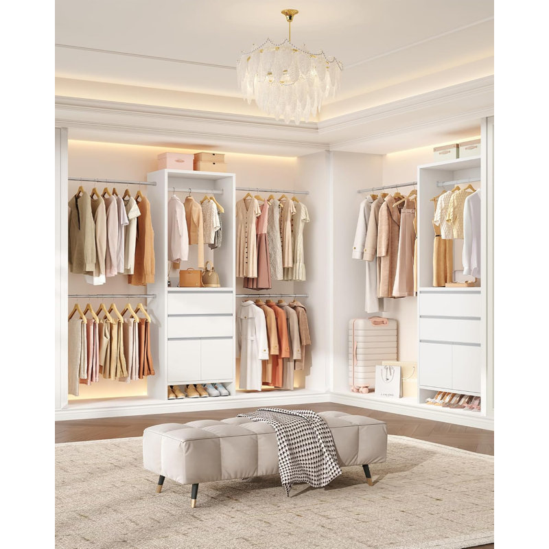Système d'organisation avec 4 tringles de suspension, système d'organisation de garde-robe, convient aux espaces de 4 à 9,8 pi, blanc