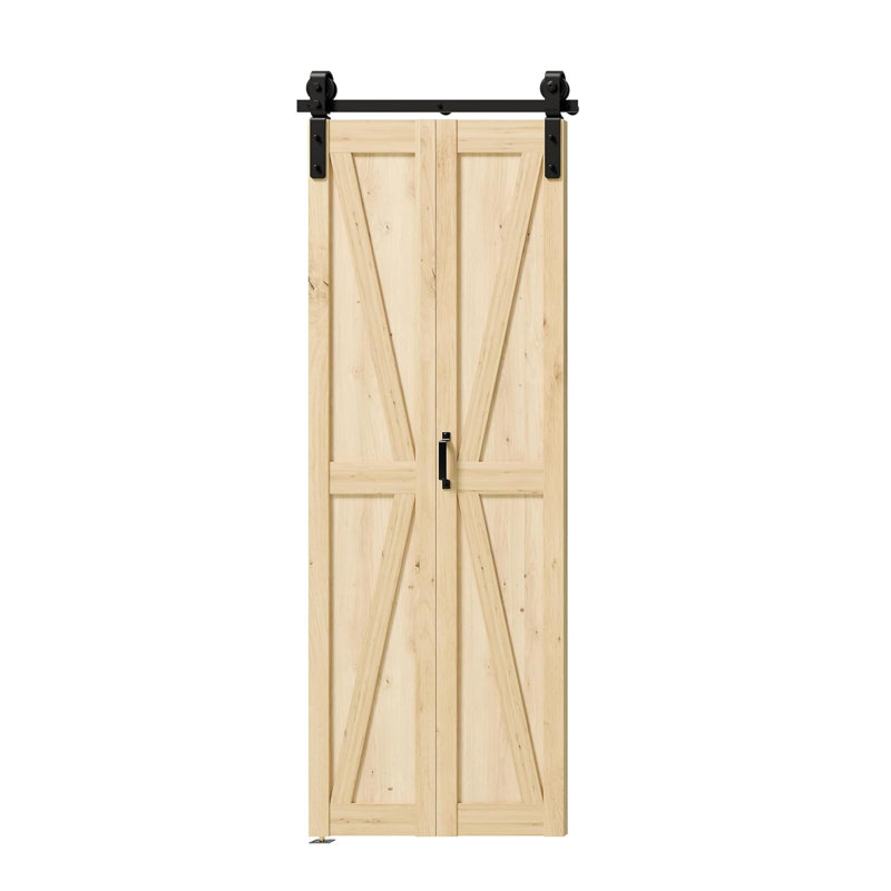 Design moderne en forme de K - Porte de grange pliante en bois manufacturé avec trousse de quincaillerie, Pin, 36 po x 84 po