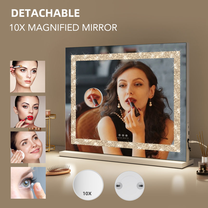LED Lighted Makeup Mirror with 3 Color Lighting and Stepless Dimming Touch Control with 10X Magnifying Mirror