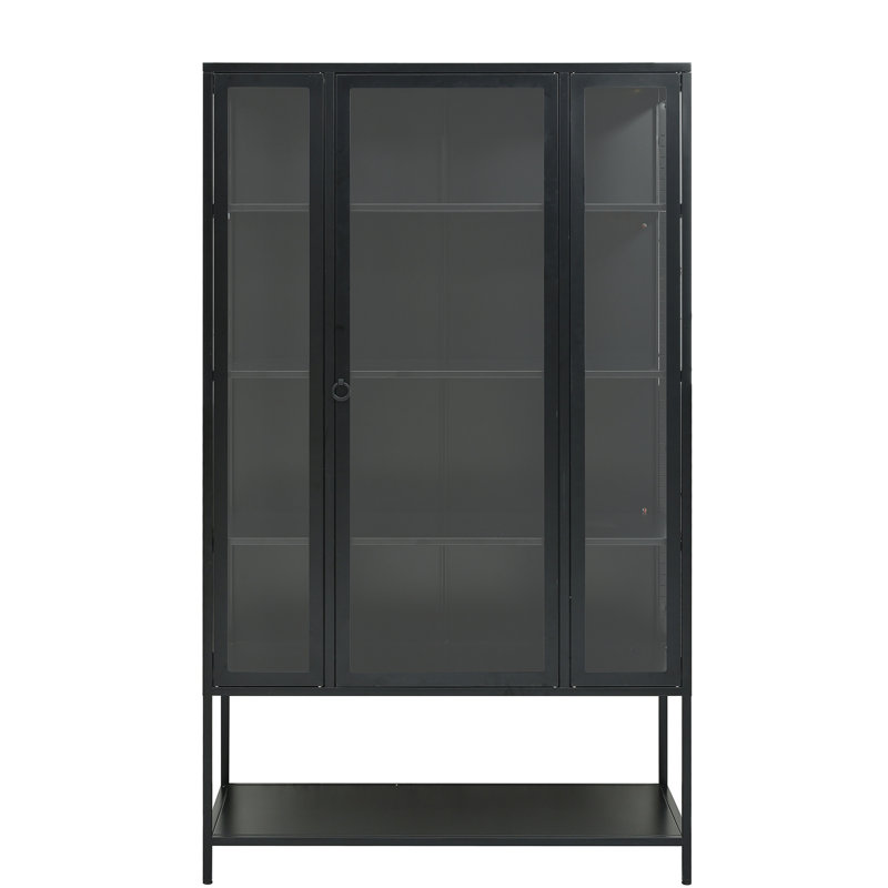 Vitrine moderne à trois côtés avec porte en verre et bandes à DEL pour poterie, livres dans la cuisine avec visibilité de 180 po, tablettes réglables, assemblage facile avec bouton-poussoir de collection à 3 lumières de 67,94 po de hauteur