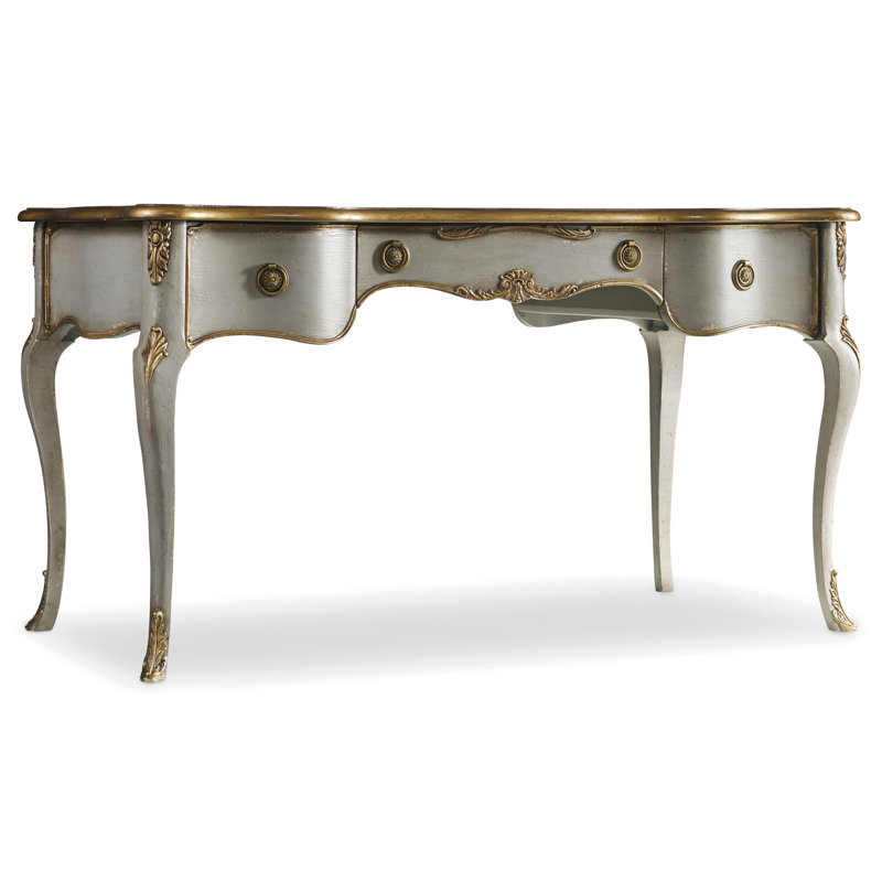 Gray French Country Wood Writing Desk with Drawers