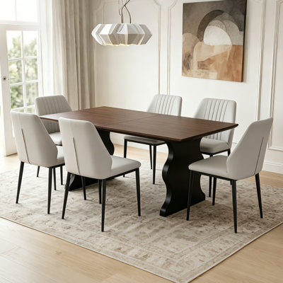  Kincannon Modern Kitchen Dining Set, Extendable Dining Table With Upholstered Dining Chairs