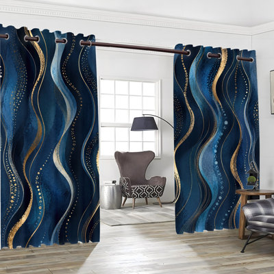 2Pcs Rideaux occultant à motif abstrait à motif de vagues abstraites, rideaux isolants et thermiques à tourbillons dorés luxueux, rideaux occultants et occultants pour la chambre à coucher