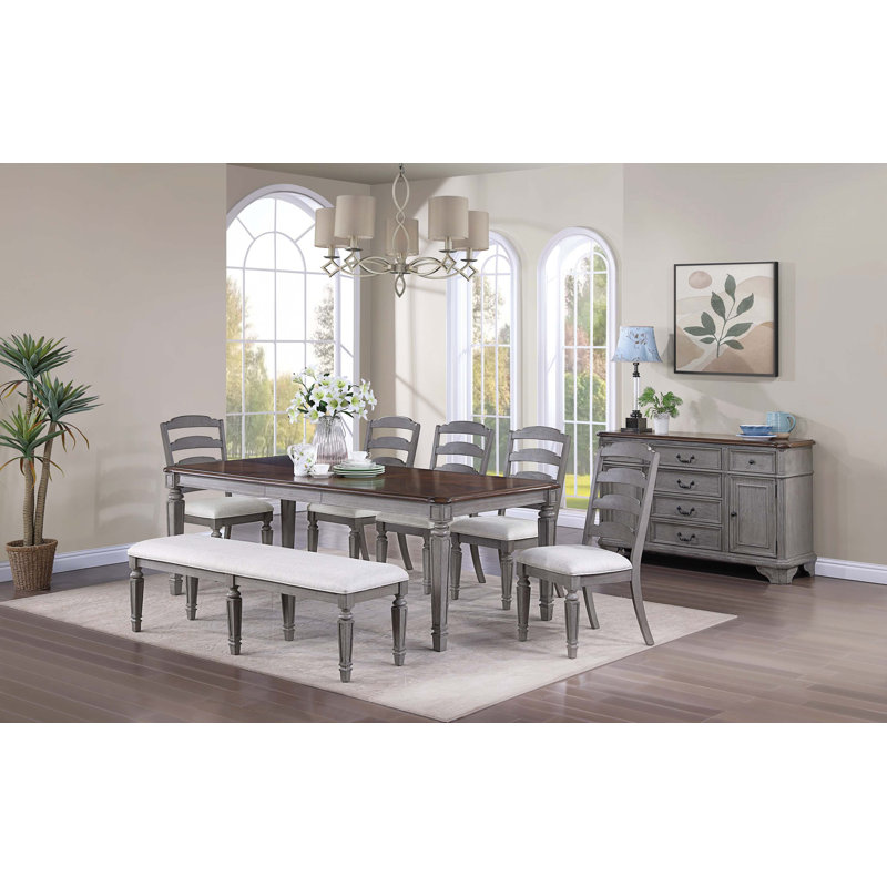 Beautiful Kitchen Contemporary 8Pc Dining Set Dining Table W Leaf 6X Side Chairs Bench Ladder Back Design