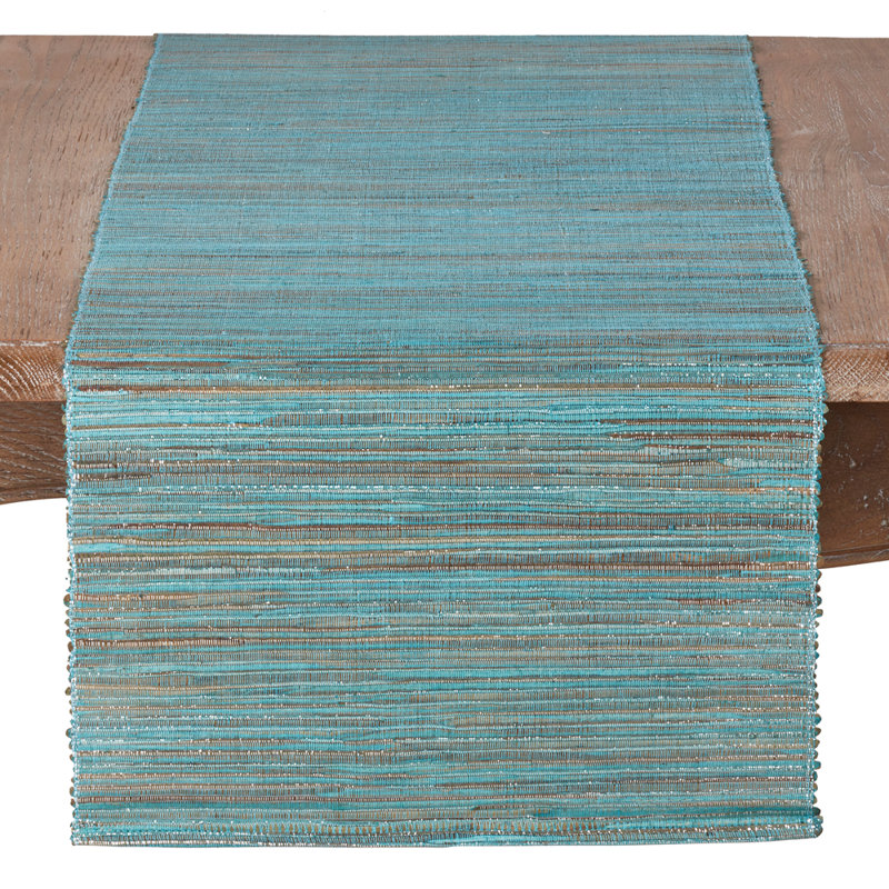 Bevis Shimmering Woven Nubby Natural Table Runner, Turquoise, 108" x 14"