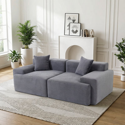 Cloud Sectional Couch, 2 Seater Large Sectional Couches for Living Room, Grey Cloud Modular Sectional Sofa, Memory Foam, Extra Deep Loveseat, No Assem