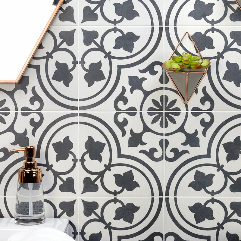 Cascais 9x9 Matte Porcelain Tile, White Ornate