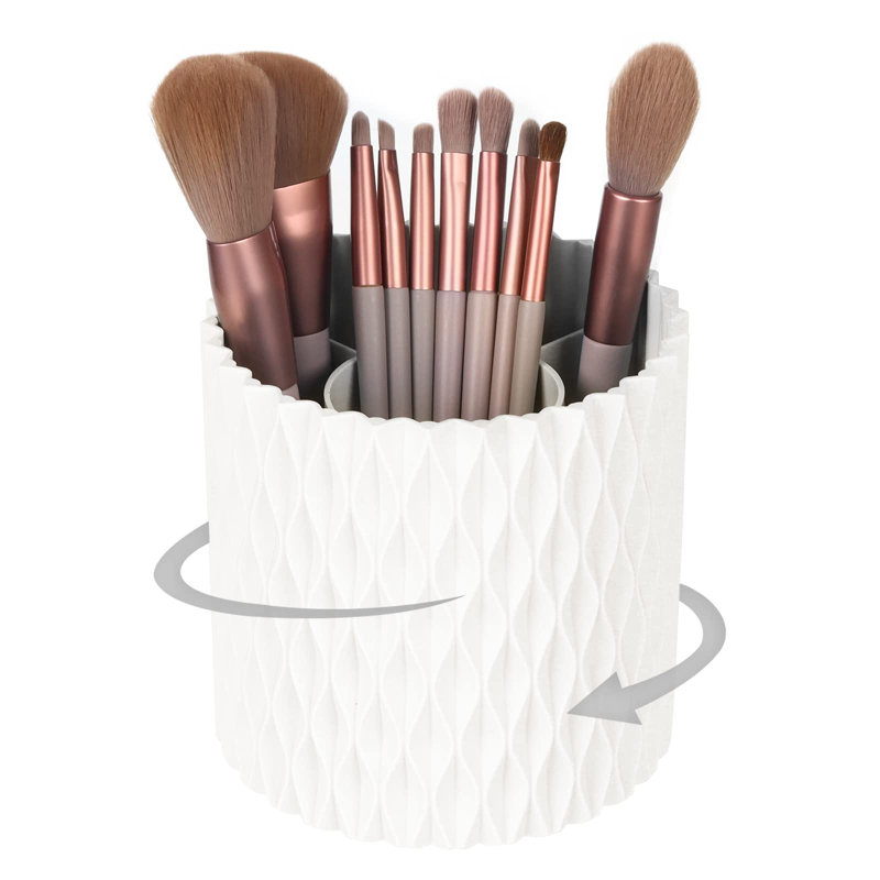 Organisateur de porte-pinceau de maquillage - Support de stylo multifonctionnel rotatif à 360 ° pour bureau, organisateur de bureau polyvalent (blanc)