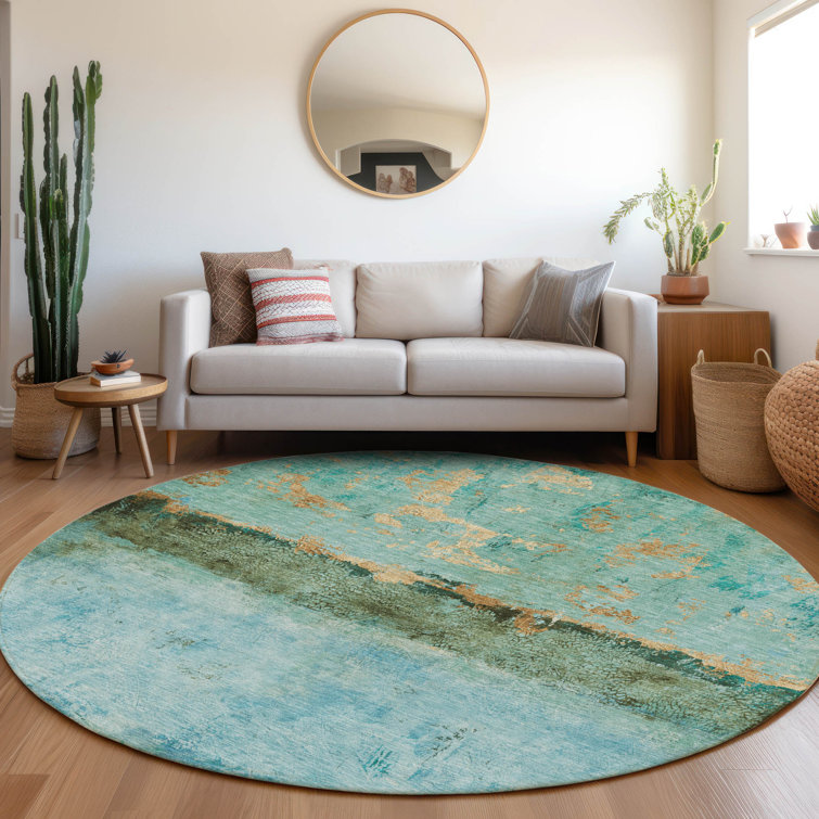 Machine Washable Indoor/Outdoor Cinead ACN1716 Teal Rug