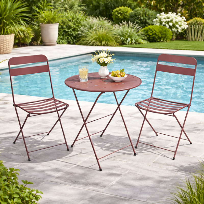 28-in H 3-piece Metal Folding Bistro Set , Red, Red