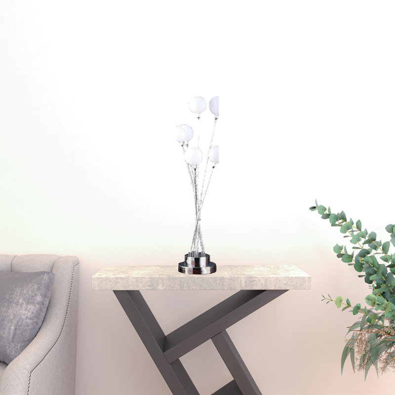 27.5" In 6-Light Acrylic Globe Aluminun Led Chrysanthe Metal Table Lamp, Silver