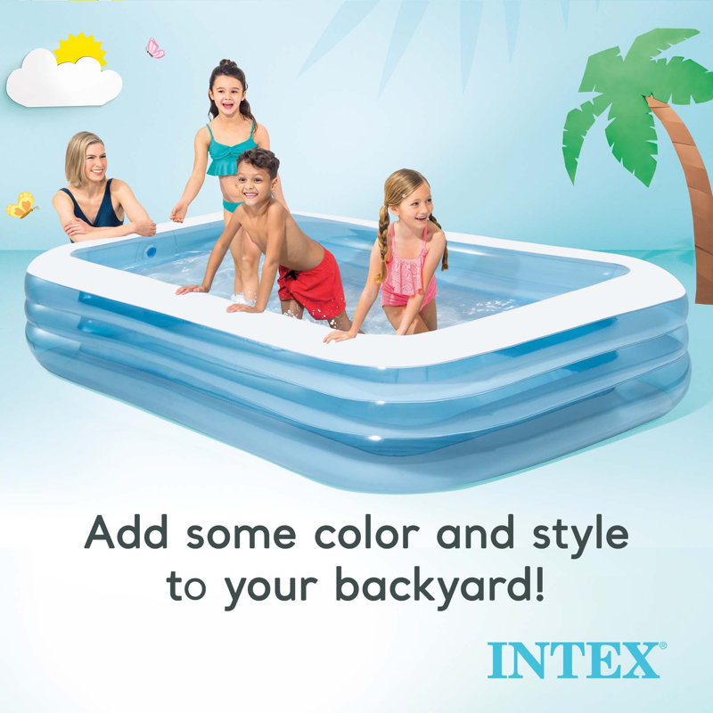 Blue and White Inflatable Rectangular Family Pool for Kids