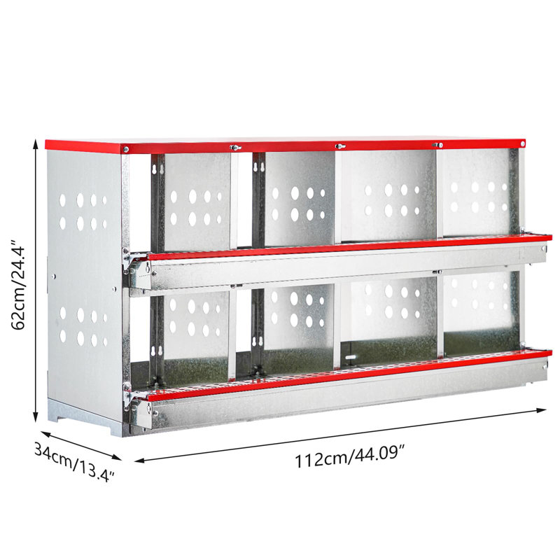 8-Compartment Metal Chicken Nesting Box with Roll-Out Egg Tray & Perch for Hens Ducks