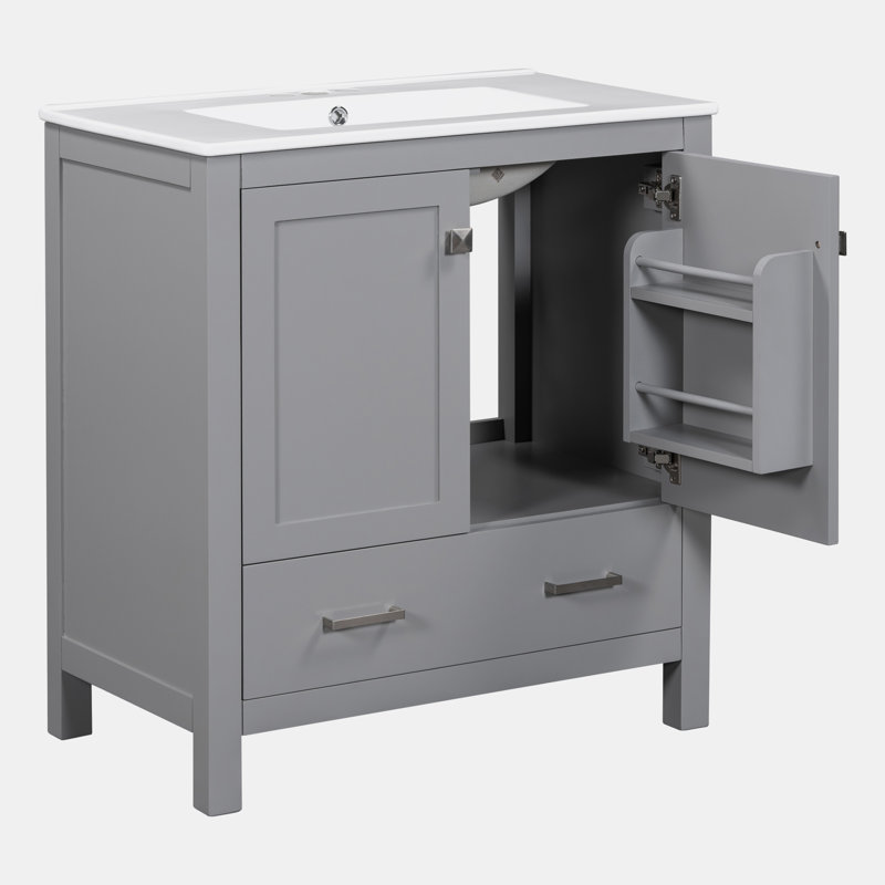 Meuble-lavabo simple 30 po avec comptoir en céramique Lattin, Gris