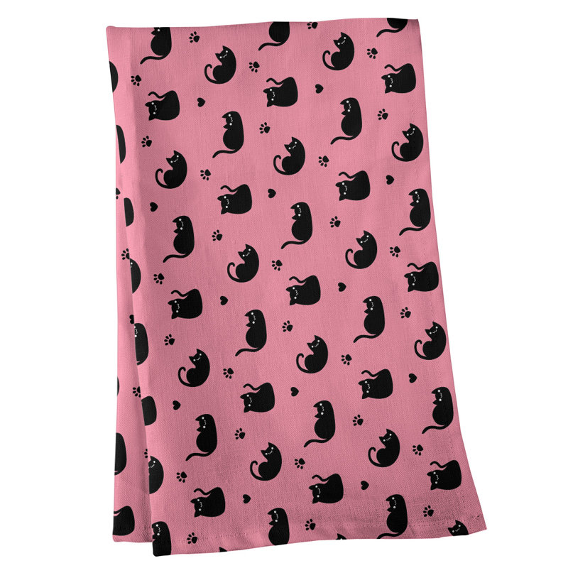Torchon à motif de chat, Rose, Croisé en coton