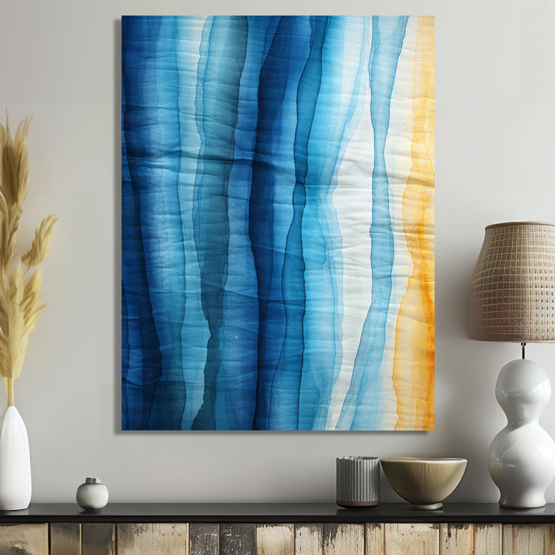«Ocean Waves At The Beach Linen Blue», reproduction d'art abstrait, H 32 po x l 24 po x P 1 po, Toile tendue