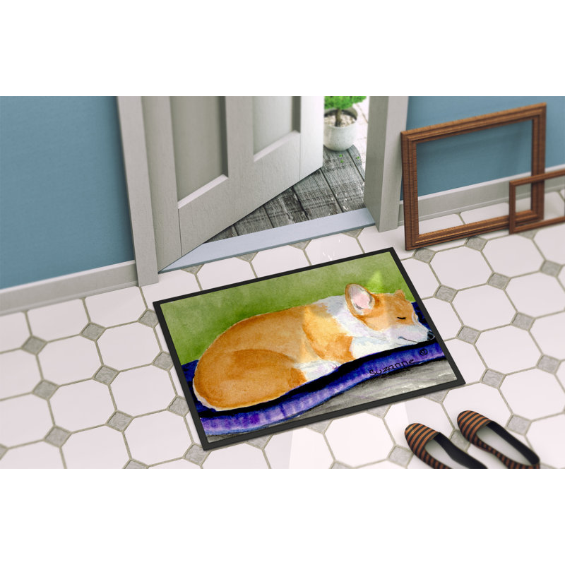 Tapis de porte d’intérieur anti-dérapant corgi, Rectangle 1 pi 6 po x 2 pi 3 po