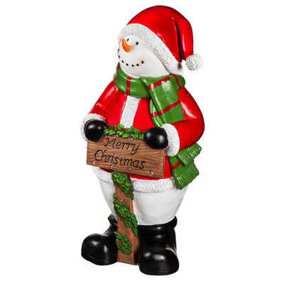 38"H Solar Holiday Snowman with Santa Hat Garden Statuary