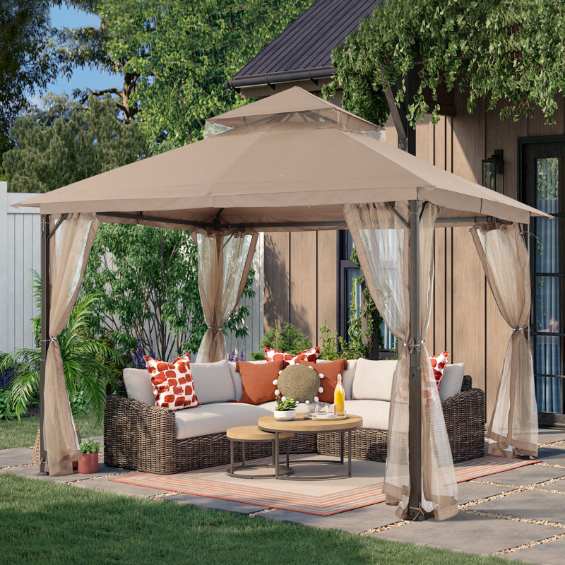 Steel Patio Gazebo The Soft Roof, Khaki, 110" H x 132" W x 132" D