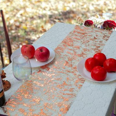 Chemin de table rose doré 11 pouces x 49 pieds à paillettes rose métallique en maille mince et rose Sparkly Rose