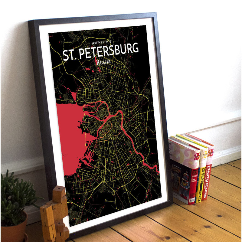 St. Petersburg City Map - No Frame Print, 70cm H x 50cm W x 0.13cm D