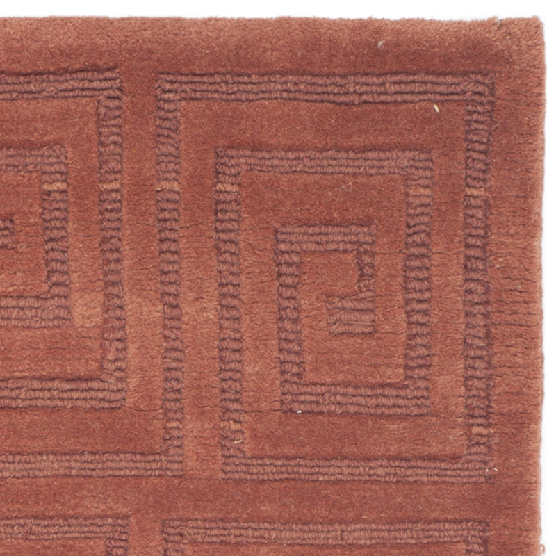 Rustic Geometric Hand-Knotted Wool Rug - 6' x 9' - Rust
