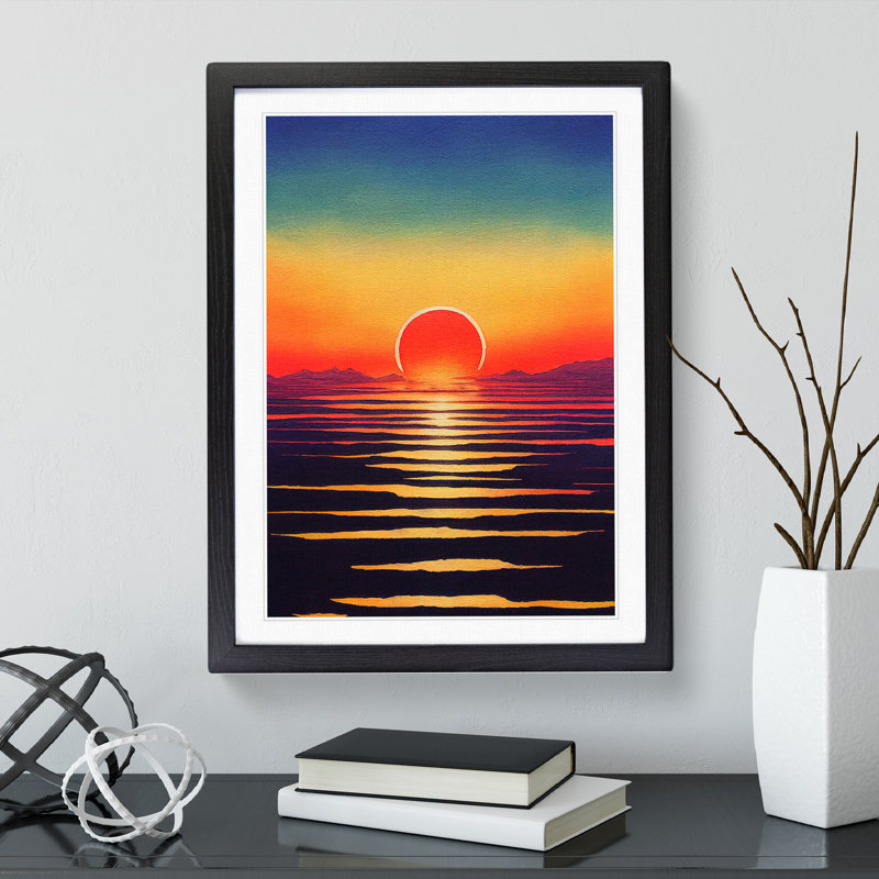 Serene Ocean Sunset - Single Picture Frame Print, 64cm H x 46cm W x 2cm D, Black