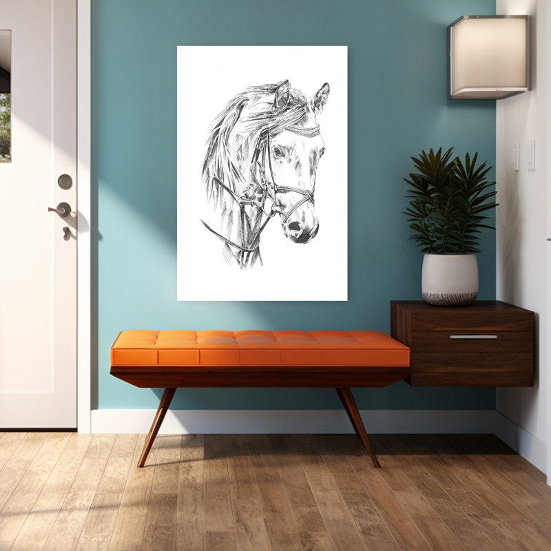 Portrait élégant de cheval, portrait abstrait contemporain de cheval, impression d'art mural en paysage, H 48 po x l 32 po