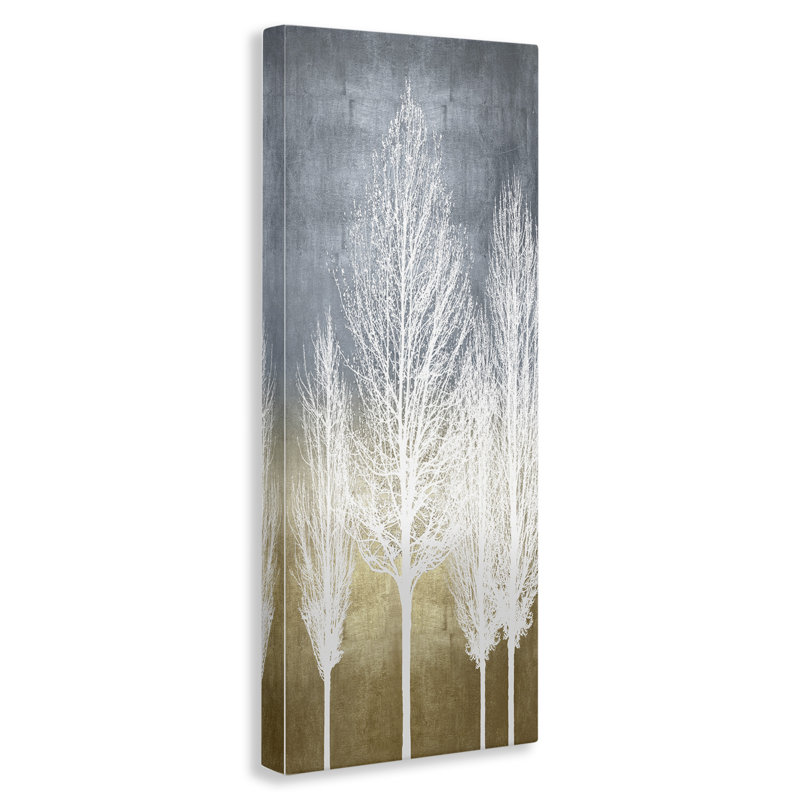 «Tall Tree Silhouettes Abstract White Forest Over» par - impression, H 48 po x l 20 po