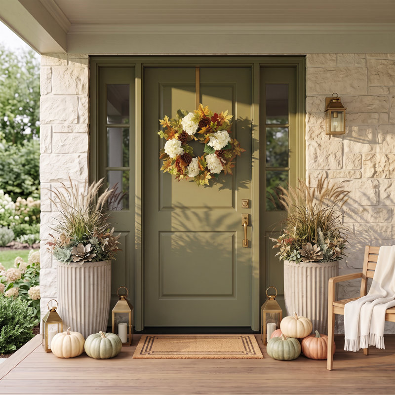 Fall Wreath with Hydrangeas and Maple Leaves