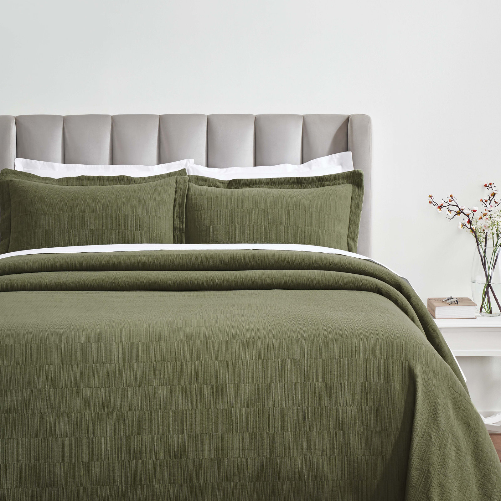 Textured Matelasse Bedspread Set, Green, California King Bedding Set + 2 King Shams