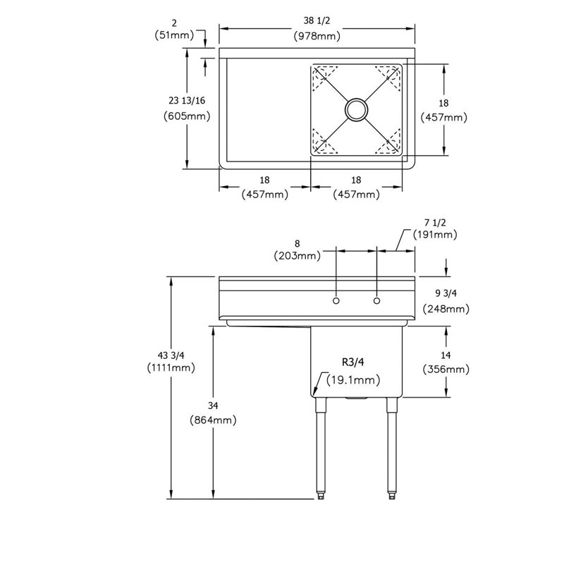 Évier de service autoportant L 38,5 po x l 23,81 po Dependabilt