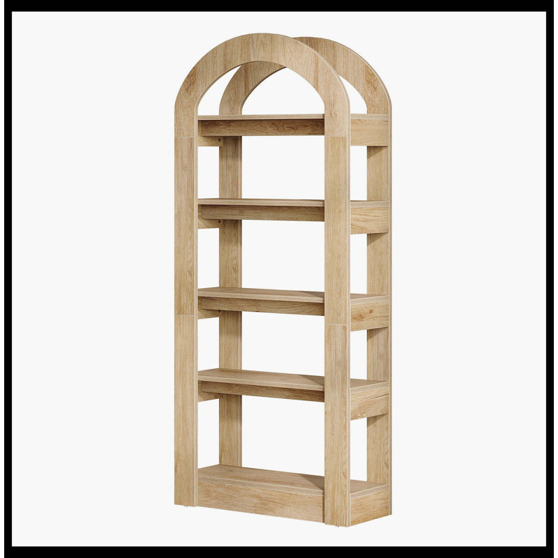 5-Tier Bookshelf, Wooden Bookcase Display Shelf With Arch-Shape, Teak