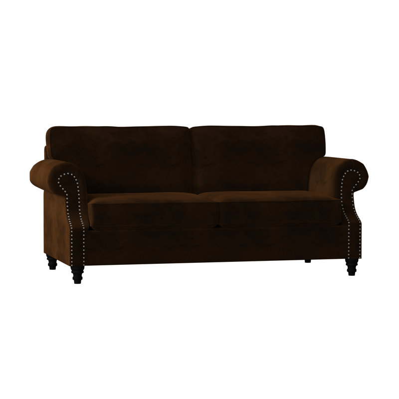 Canapé standard à accoudoirs roulés 84 po Fontana, Standard, Velours chocolat, Noyer