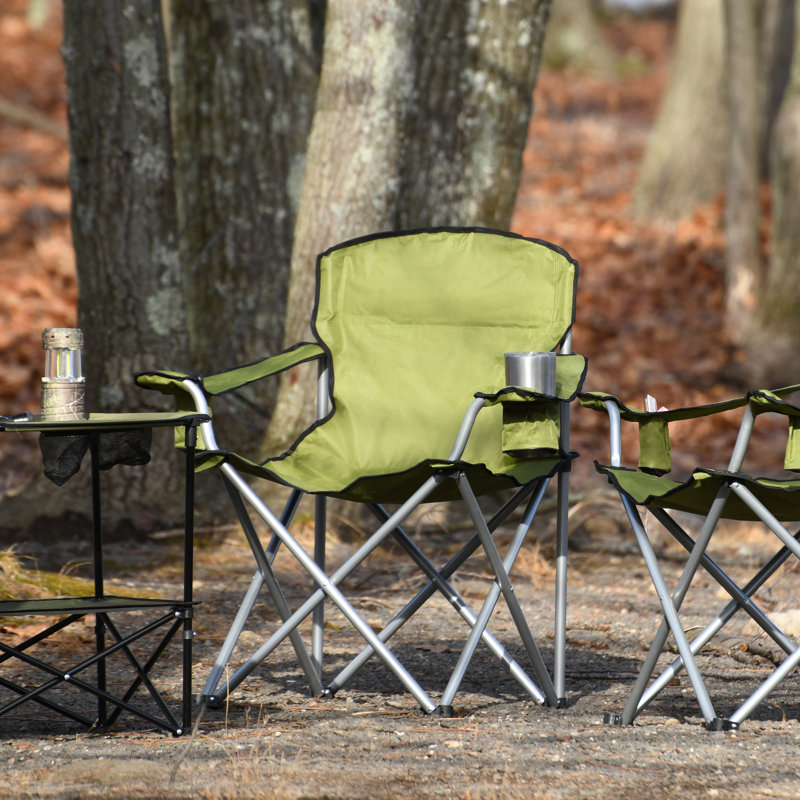 Camp & Go Heavy-Duty Heated Quad Outdoor Camping Chair, Folding Heated Chair with 18" USB Cable, Storage Compartment, and Cup Holder, Moss