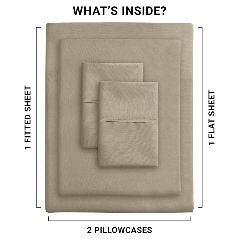 Ensemble de draps en microfibre brossée douce Hotel Luxury avec draps et taies d'oreiller très doux, Beige