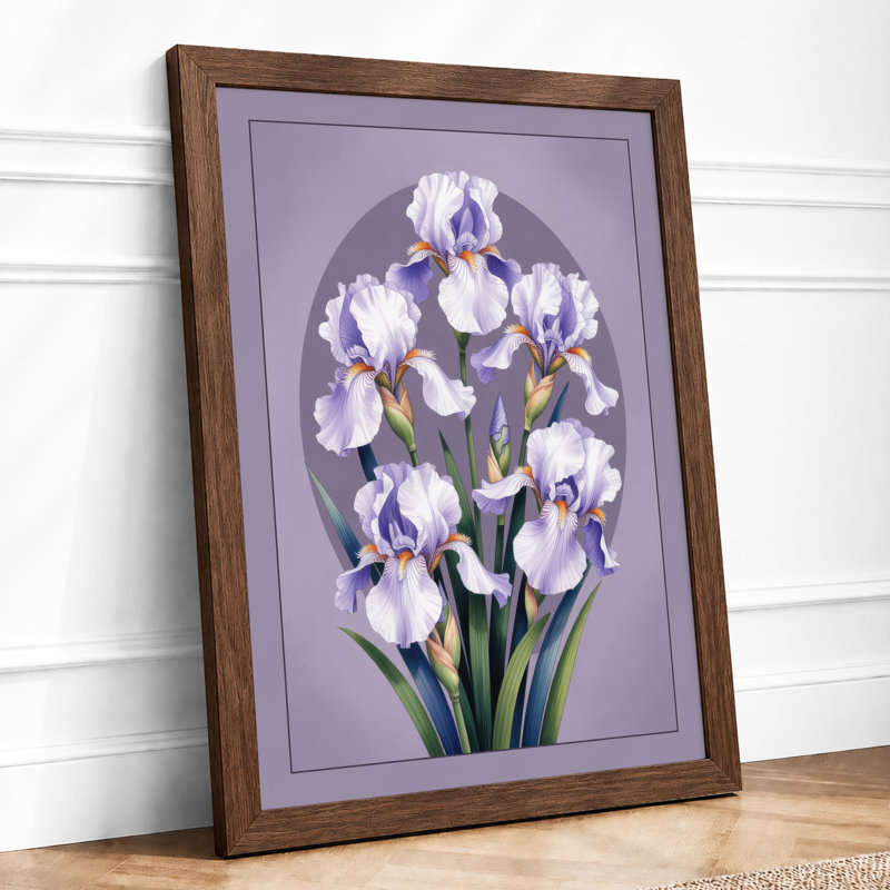 Bearded Irises in Bloom Botanical - Framed Print, A2 - 59.4 x 42.0 cm, Walnut