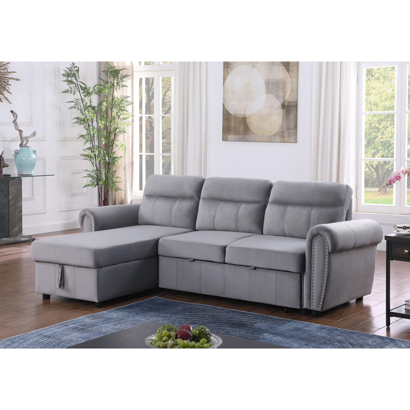Canapé-lit modulaire réversible en tissu 96,5 po, Velours gris velours, Réversible
