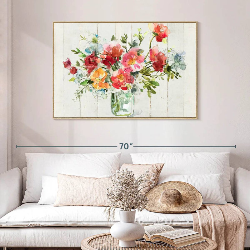 My Summer Garden I, Cadre flottant en bois naturel, 46 po x 31 po
