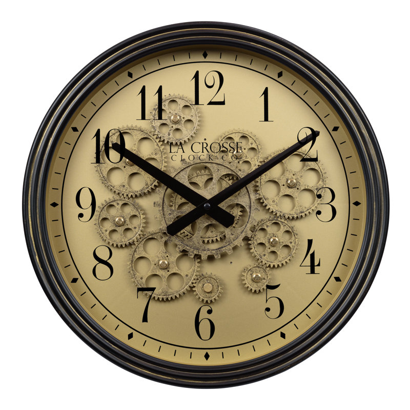 Bronze 15-Inch Quartz Analog Wall Clock with Moving Gears