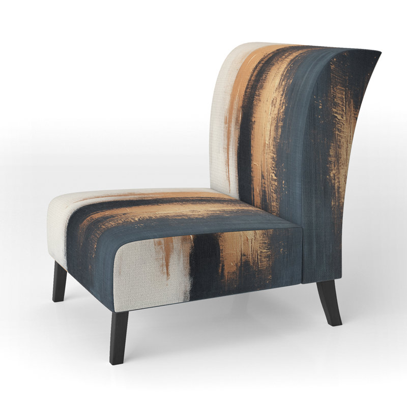 Fauteuil de chambre abstrait et moderne tapissier transitionnel beige et noir, Pantoufle sans accoudoirs