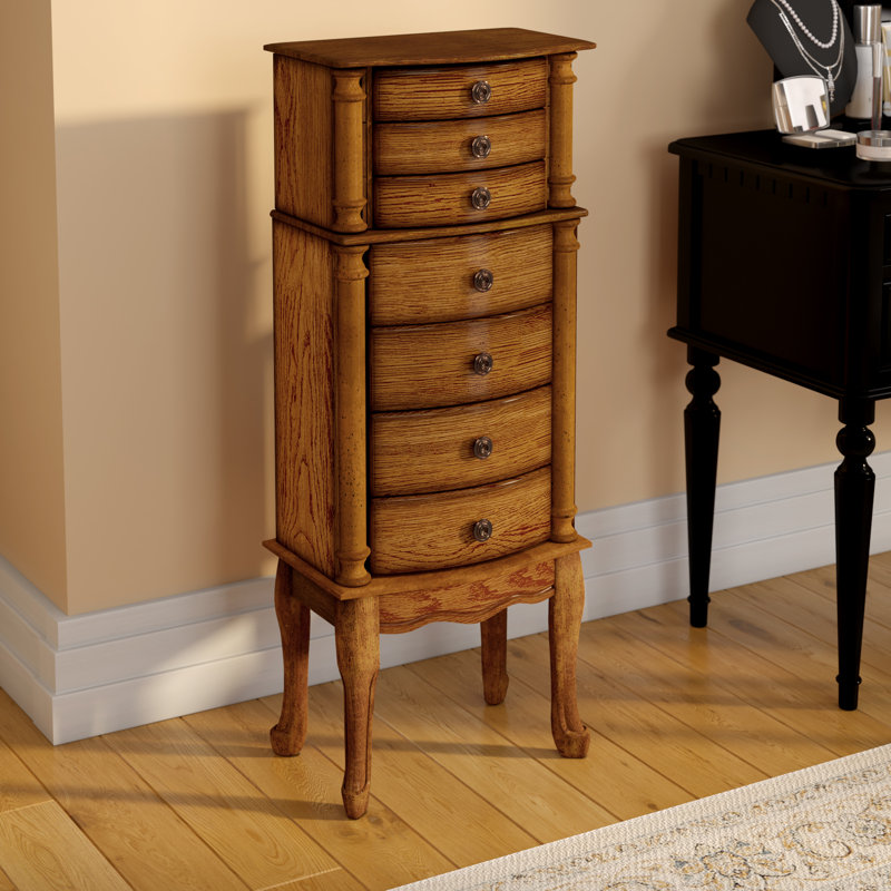 Armoire à bijoux Argo avec miroir, Chêne patiné / doublure noire