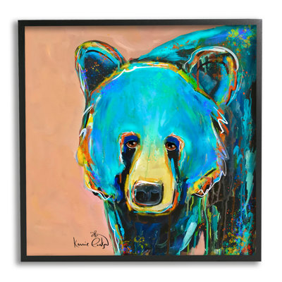 Stupell Industries Brilliant Blue Bear Gazing Street Style Graffiti Splatter Giclee Texturized Art Set By Karrie Evenso In Midnight Black Framed Giclee